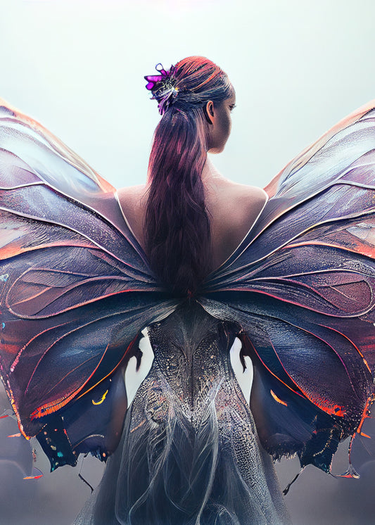 An image of a woman with a Angel Fairy Wings Greeting Card on her back from My Store.