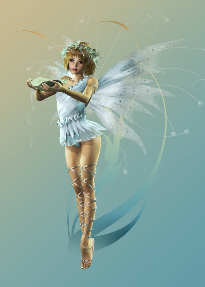 An image of a Goddess Fairy Greeting Card, holding a plate and spreading magical greetings from My Store.