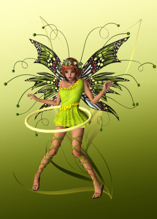 This magical fairy is green and twirling a Hula Hoop Fairy Greeting Card from My Store.
